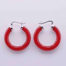 Earring Round 30mm. Red Coral