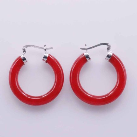 Earring Round 30mm. Red Coral