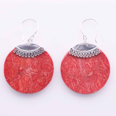 Earring Round 25mm. Red Coral