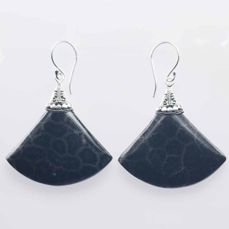 Earring Triangle 29mm. Black Coral