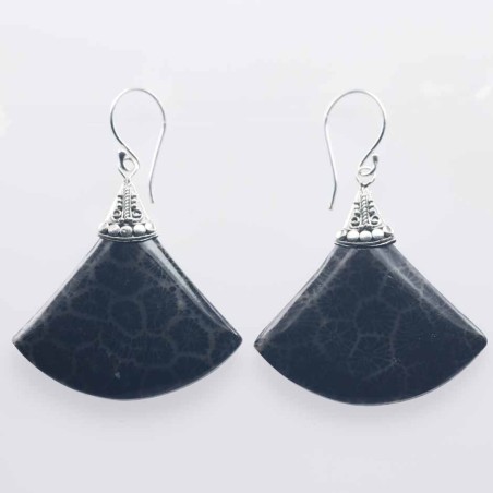Earring Triangle 29mm. Black Coral