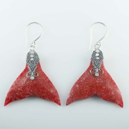 Earring Whale Tail 26mm. Coral