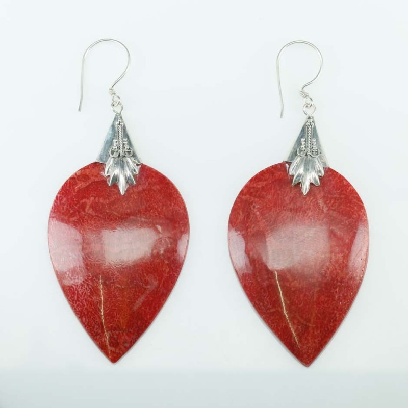 Earring Rhombus 28x54mm. Coral