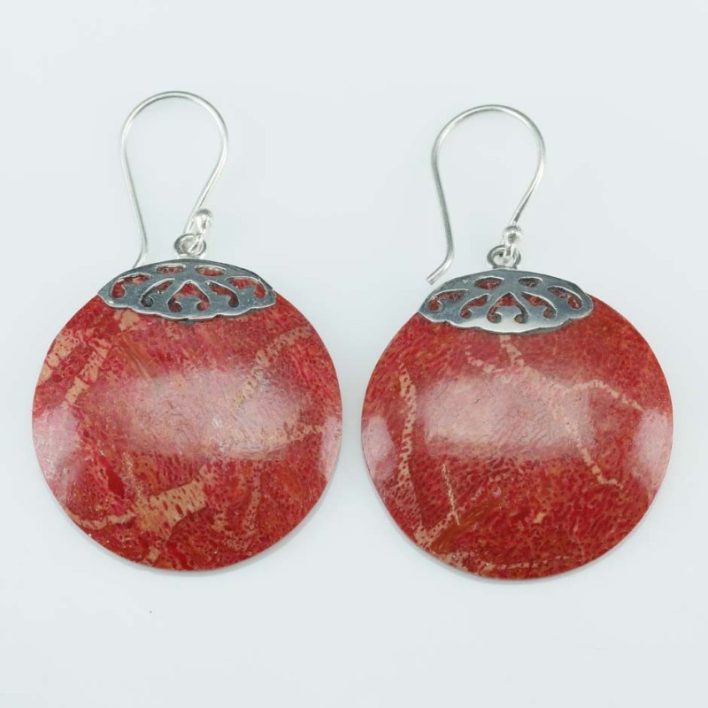 Earring Round 25mm. Coral