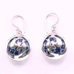 Earring Round Blue Shell