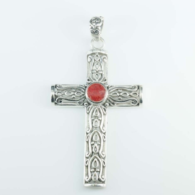 Pendant Cross 29x49mm. Coral
