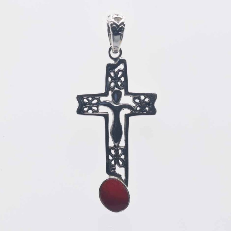 Pendant Cross 18.5x38mm. Coral