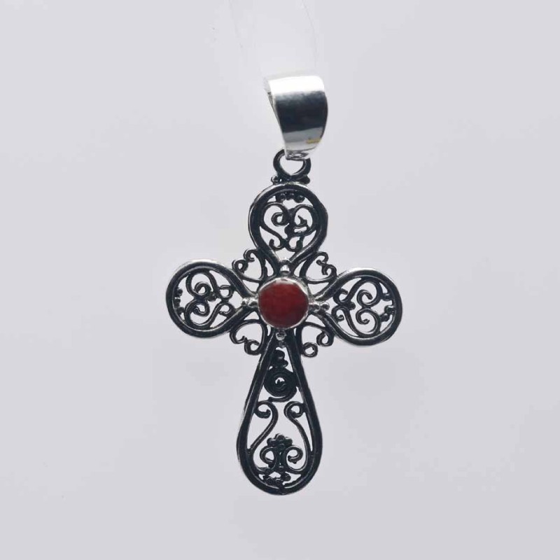 Pendant Cross 18.5x38mm. Coral