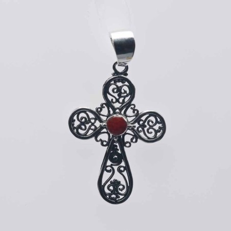 Pendant Cross 18.5x38mm. Coral